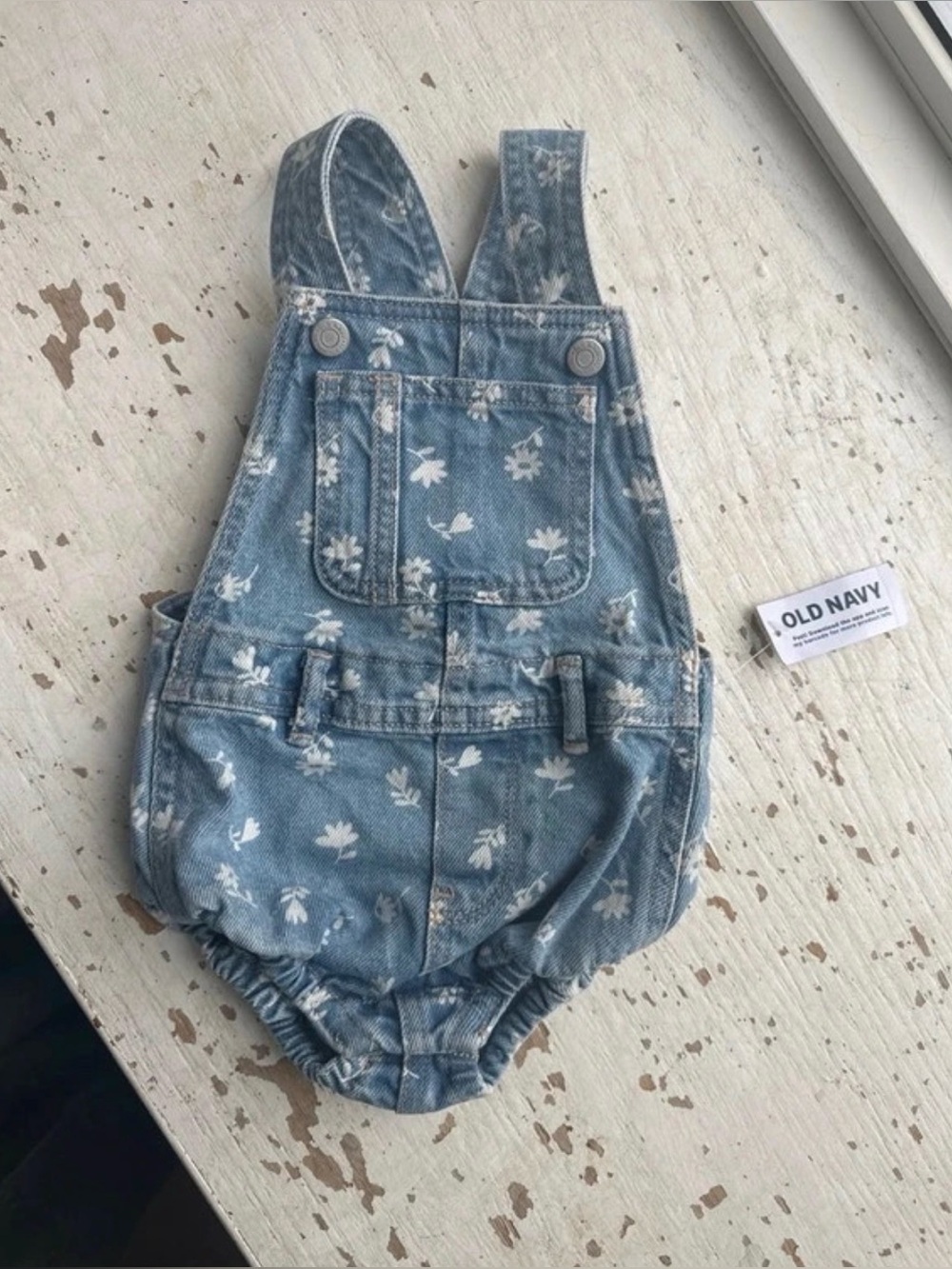 Old Navy Light Blue Floral Denim Baby Overalls